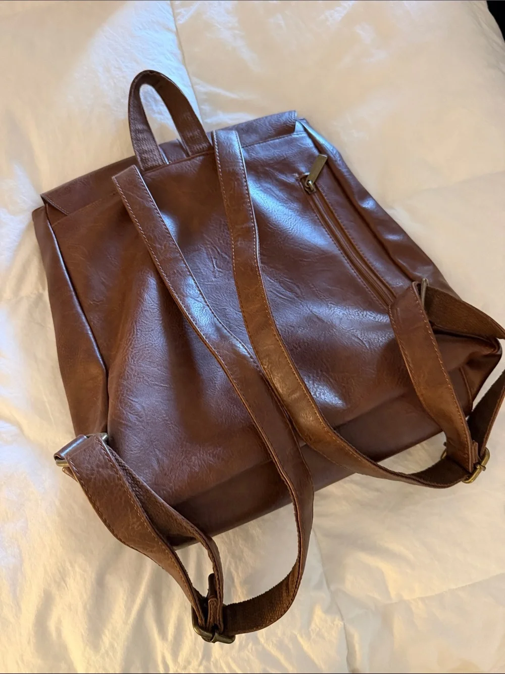 Women's Brown Faux-Leather Backpack with Buckle FlapFrom Italy!